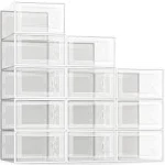 SEE SPRING Large 12 Pack Shoe Storage Box, Clear Plastic Stackable Shoe Organizer for Closet, Space Saving Foldable Shoe Rack Sneaker Container Bin Holder