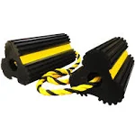 ROBLOCK Heavy Duty Wheel Chocks, Rubber Wheel Block Non-Slip Base with Nylon Rope Yellow Reflective Tape - 1 Pair Black, Wheel Stoppers for Travel Trailers, RV, Aircraft, Car, Camper, Truck