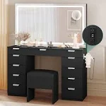 YITAHOME Vanity Desk Set with Large LED Lighted Mirror & Power Outlet, Makeup Vanity with 11 Drawers and Magnifying Glass, 46'' Vanity with Storage