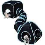 Cat Tunnels for Indoor Cats with Cube Tent Toys Combo, Pop Up Collapsible Crinkle Interactive Peek Hole, Cat Tube with Play Ball and Bell for Kitten, Puppy, Kitty, Rabbit - Set of 3