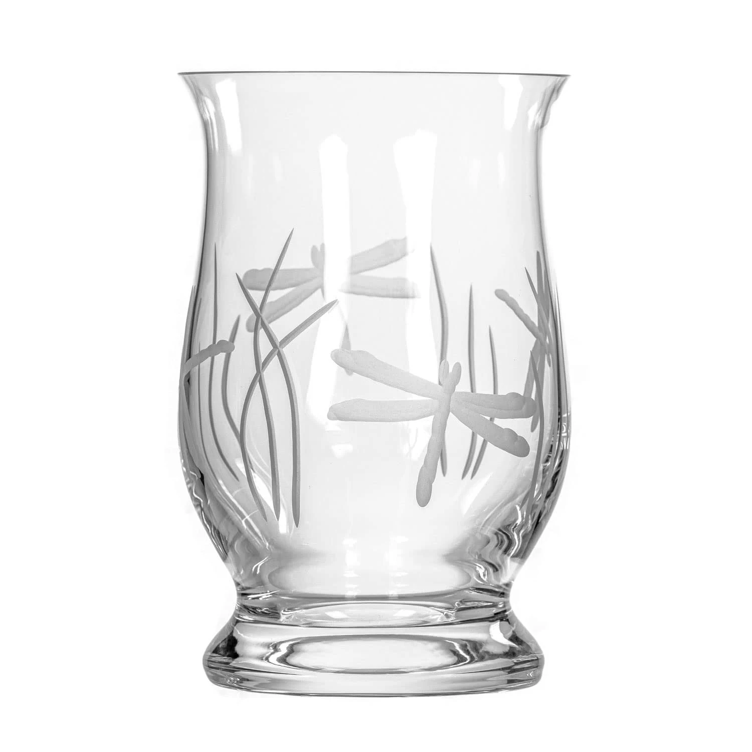 Dragonfly Glass Hurricane Candleholder - 8-inch Engraved Hurricane Vase- Lead-Free Glass - Diamond-Wheel Engraved Hurricane Vase - Multi-use Pillar Candle Holder and Flower Vase