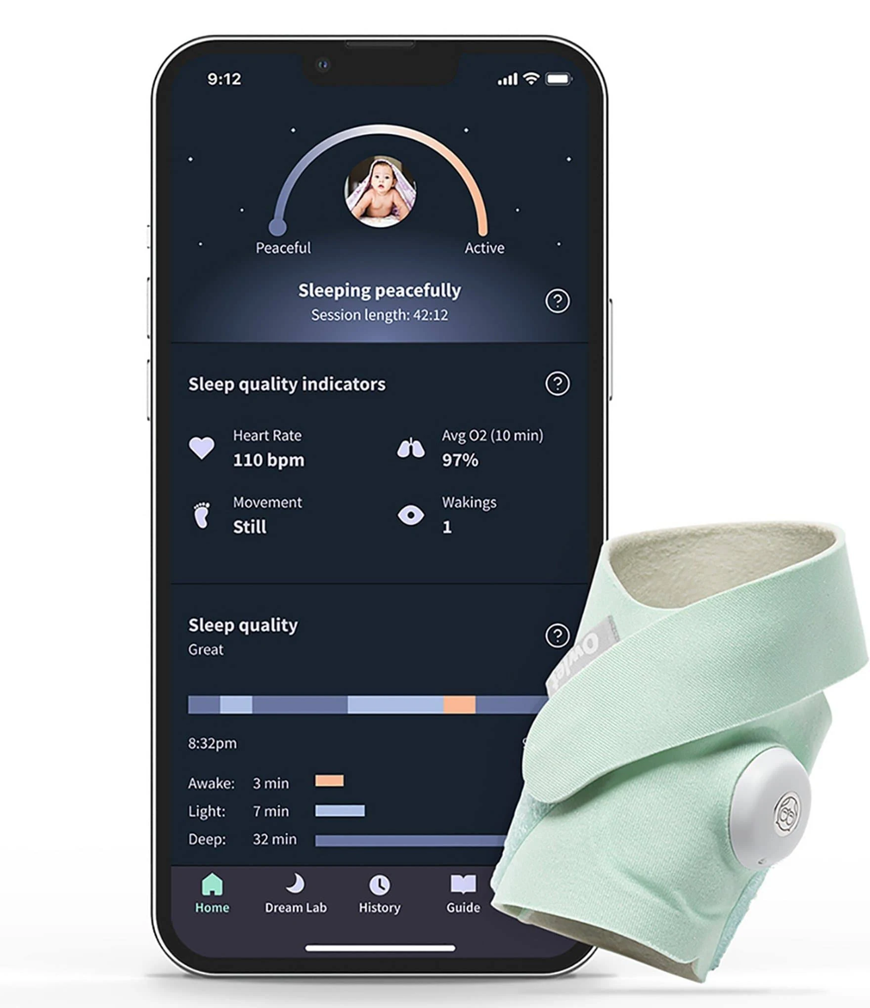 Owlet - Dream Sock Baby Monitor - Mint