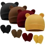 BQUBO Newborn Baby Bear Ears Hats and Mittens Sets Preemie Cotton Caps Baby Boy Girl Infant Hospital Beanie