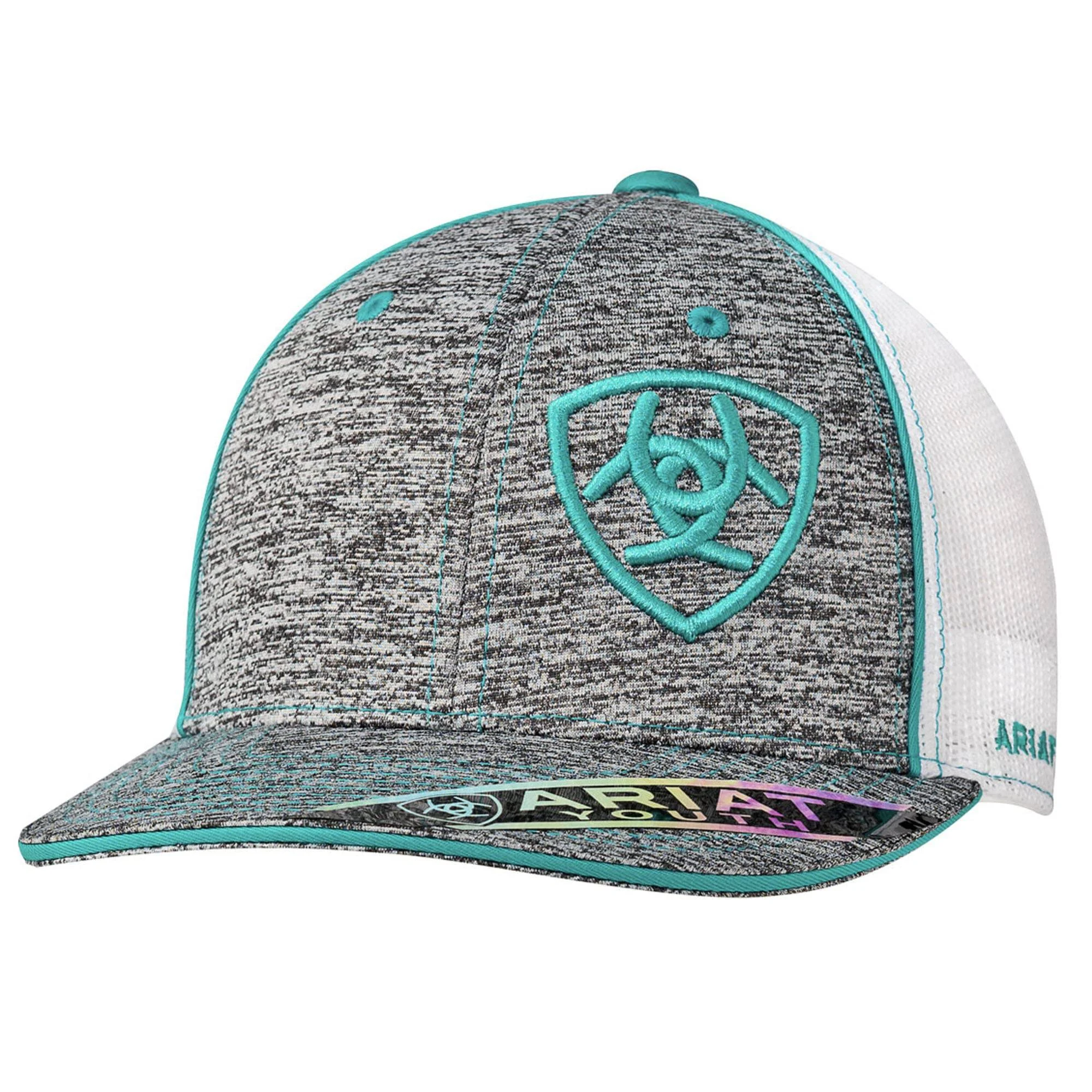 Ariat Youth Heather Grey/Turquoise Offset Shield Logo Cap