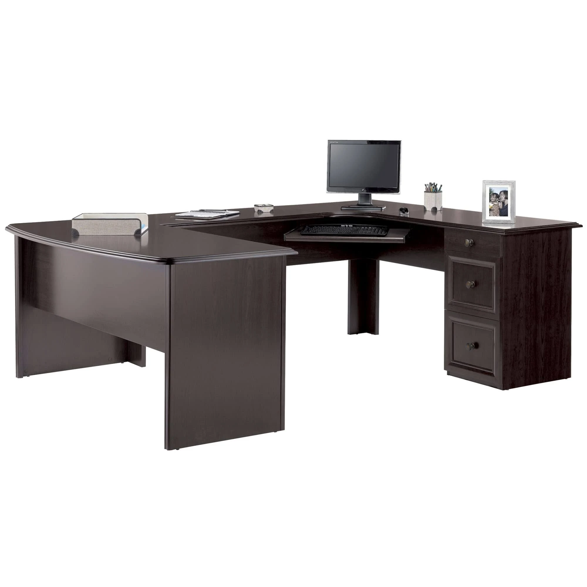 Realspace® Broadstreet 65"W U-Shaped Executive Desk, Walnut