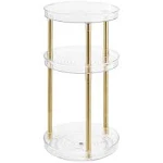 mDesign Spinning 3-Tier Lazy Susan 360 Rotating Makeup Organizer Storage Tower - Beauty Cosmetic Organization Caddy for Bathroom Vanity, Countertop, Makeup Table - Ligne Collection - Clear/Soft Brass