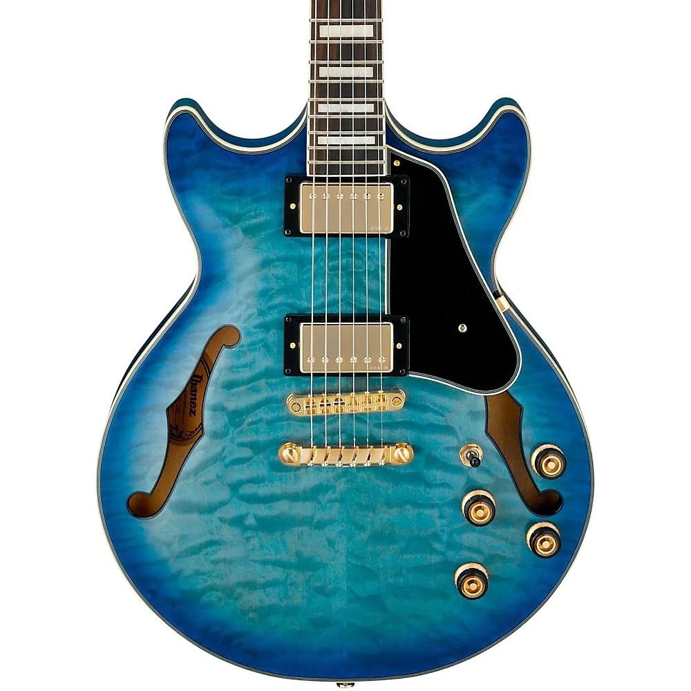 Ibanez AM93QM Artcore Expressionist Electric Guitar, Jet Blue Burst