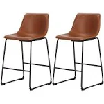 Sweetcrispy Dining Chairs Set of 2, Modern Upholstered Dining Room Bar Chairs with PU Leather Cushion and Metal Legs, 26 inch Seat Height Counter