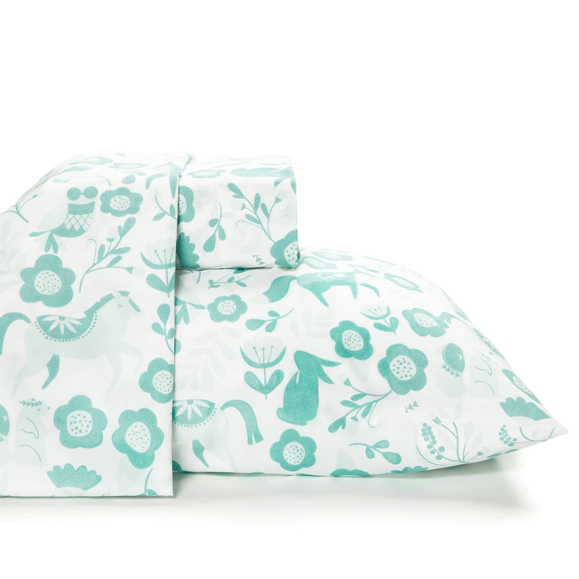 Where The Polka Dots Roam Twin Size Bed Sheets Seafoam Green Folktale Print 3 Piece Set Unisex, Flexible Microfiber, Durable, Wrinkle-Resistant