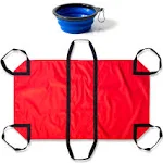 Transport Stretcher for Dogs - Animal Emergency Transport Carrier with Buckled Adjustable Safety Strap - Complete with Collapsible Dog Bowl