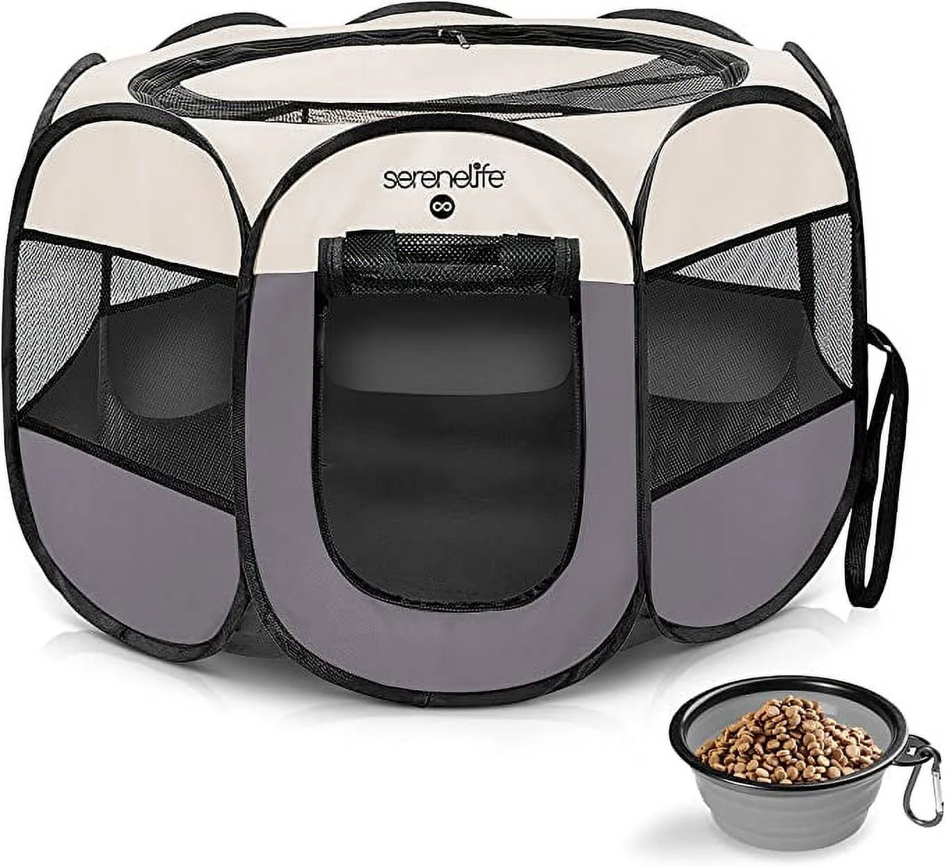 Serenelife 8-Panel Polyvinyl Large Portable Foldable Pet Tent Grey ,