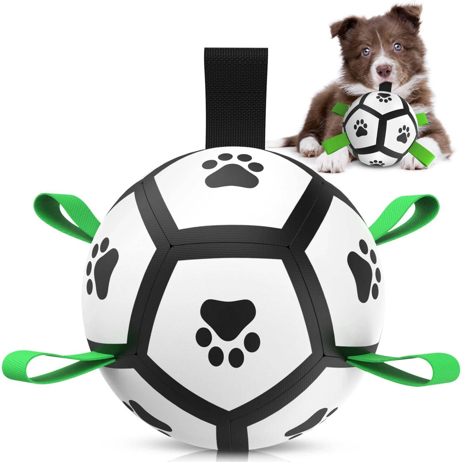 QDAN Dog Toys Soccer Ball with Straps, Interactive Dog Toys for Tug of War, Puppy Birthday Gifts, Dog Tug Toy, Dog Water Toy, Durable Dog Balls