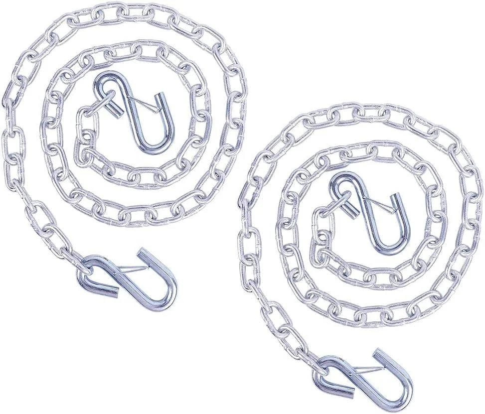 3/16" x 48" Grade 30 Steel Boat Trailer Safety Chain with Spring Clip Hooks 3500 lbs, 2 Pcs (3/16" x 48")