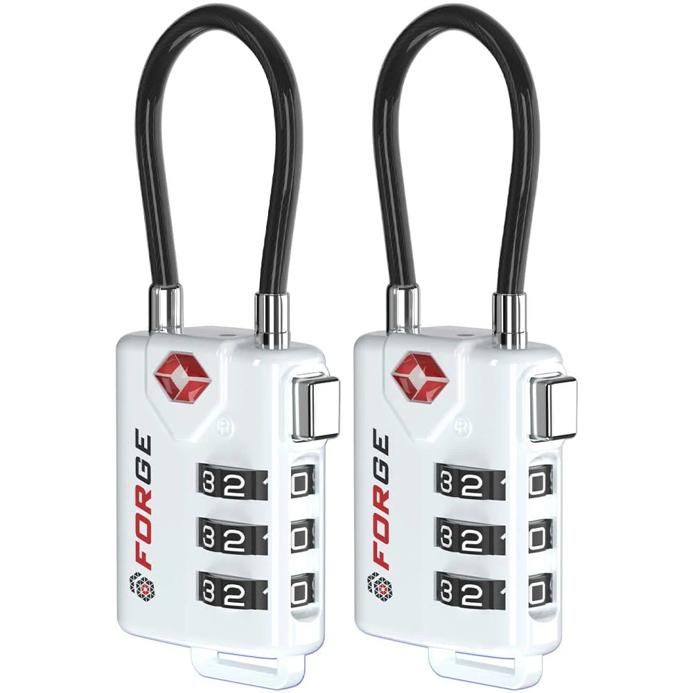 TSA Approved Cable Luggage Locks Re-settable Combination with Alloy BodyWhite...