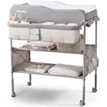 Sweeby Portable Baby Changing Table, Foldable Changing Table Dresser Changing Station for Infant, Waterproof Diaper Changing Table Pad Topper, Mobile Nursery Organizer for Newborn Essentials (Grey)