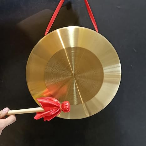 LOONELO Gong Instrument with 126inch(32cm)chinese Traditional Percussion Instrument Brass Gong with Wooden Mallet and Red Ribbon for Home Office Celeb