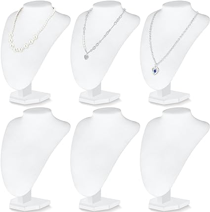 6 Pcs Necklace Display Stand Bust Display Stands Jewelry Photography Props for Selling for Home Store Trade Shows (White,Velvet)