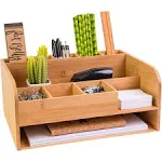 Bamboo Wood Desk Organizer with File Organizer for Office Supplies Storage &amp; ...