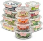 JoyJolt 24-Piece Fluted Food Storage Container Set with Lids - Pink