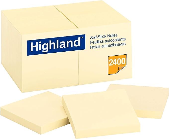 Highland Sticky Notes, 3 x 3 Inches, Yellow, Set of 24 (6549-24)