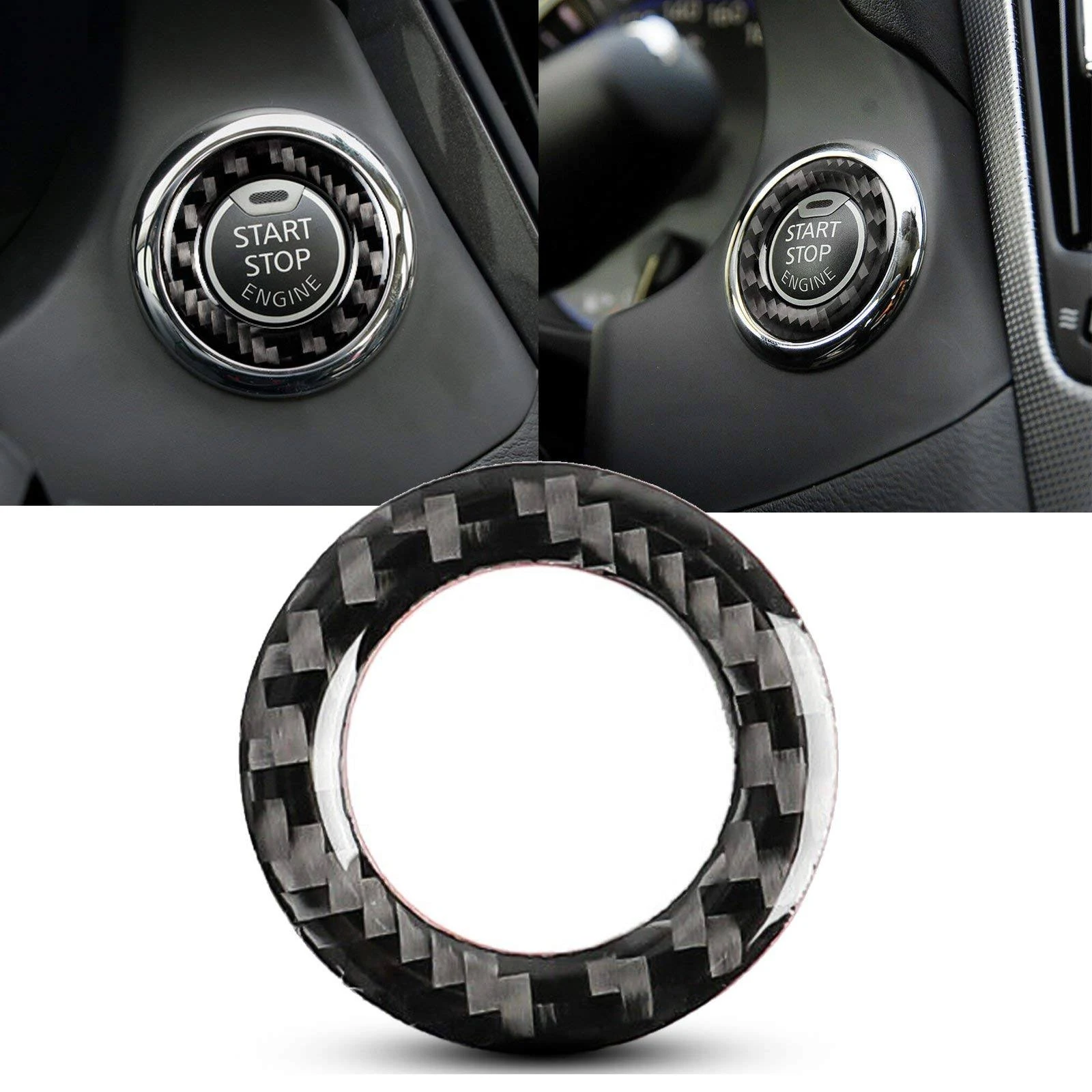 Xotic Tech Engine Start Stop Button Ignition Ring Cover Trim, Genuine Soft Carbon Fiber, Compatible with Infiniti Q50 Q60 QX60 or Nissan Altima Maxima Pathfinder Titan Murano, etc