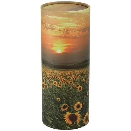 Sunflowers Scattering Tube, Biodegradable Cremation Urn for Ashes, Adult Sized Cremation Urn, 12.5 Inches High