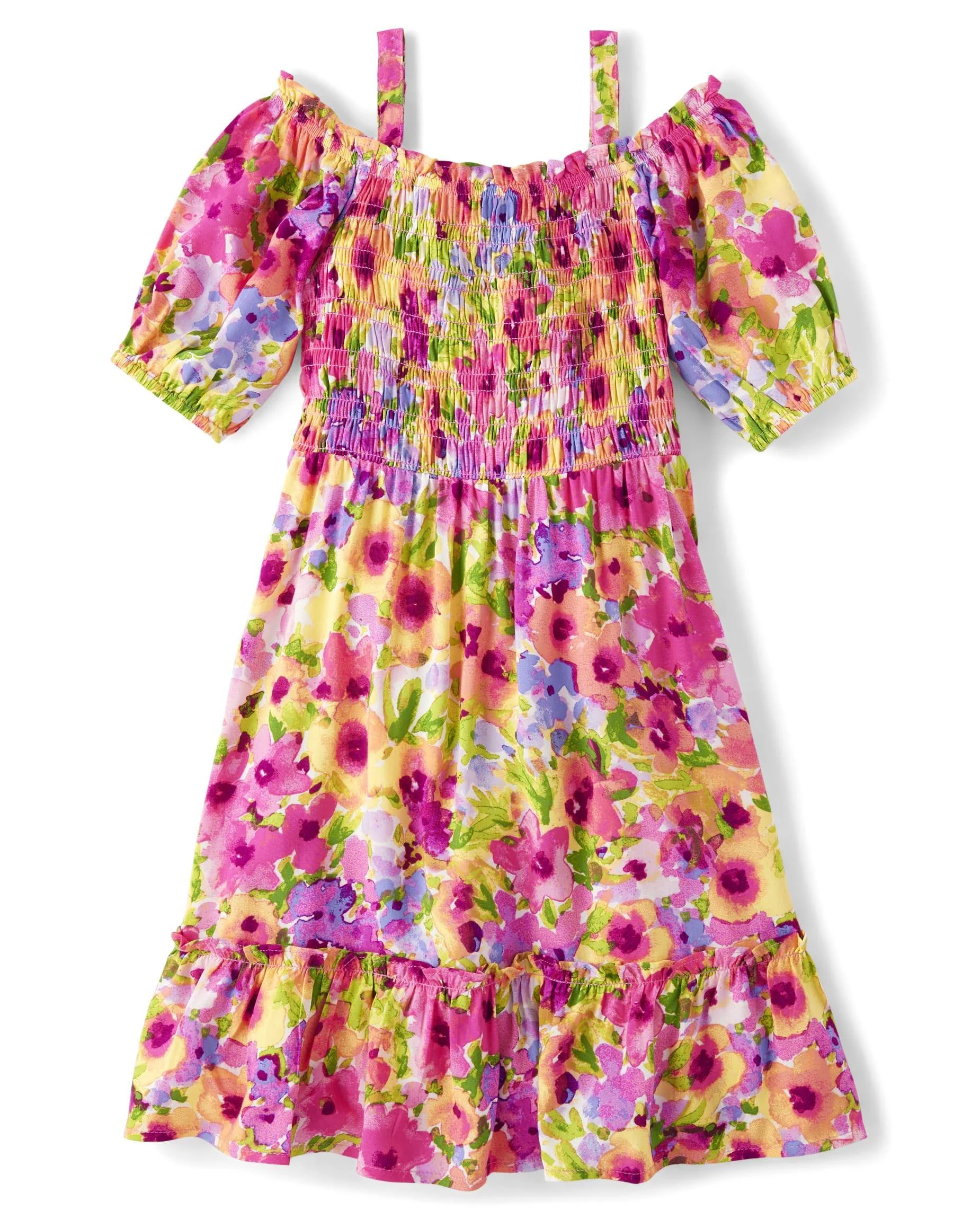 The Children's Place Girls' Madalyn Floral Ruffle Smocked Dress