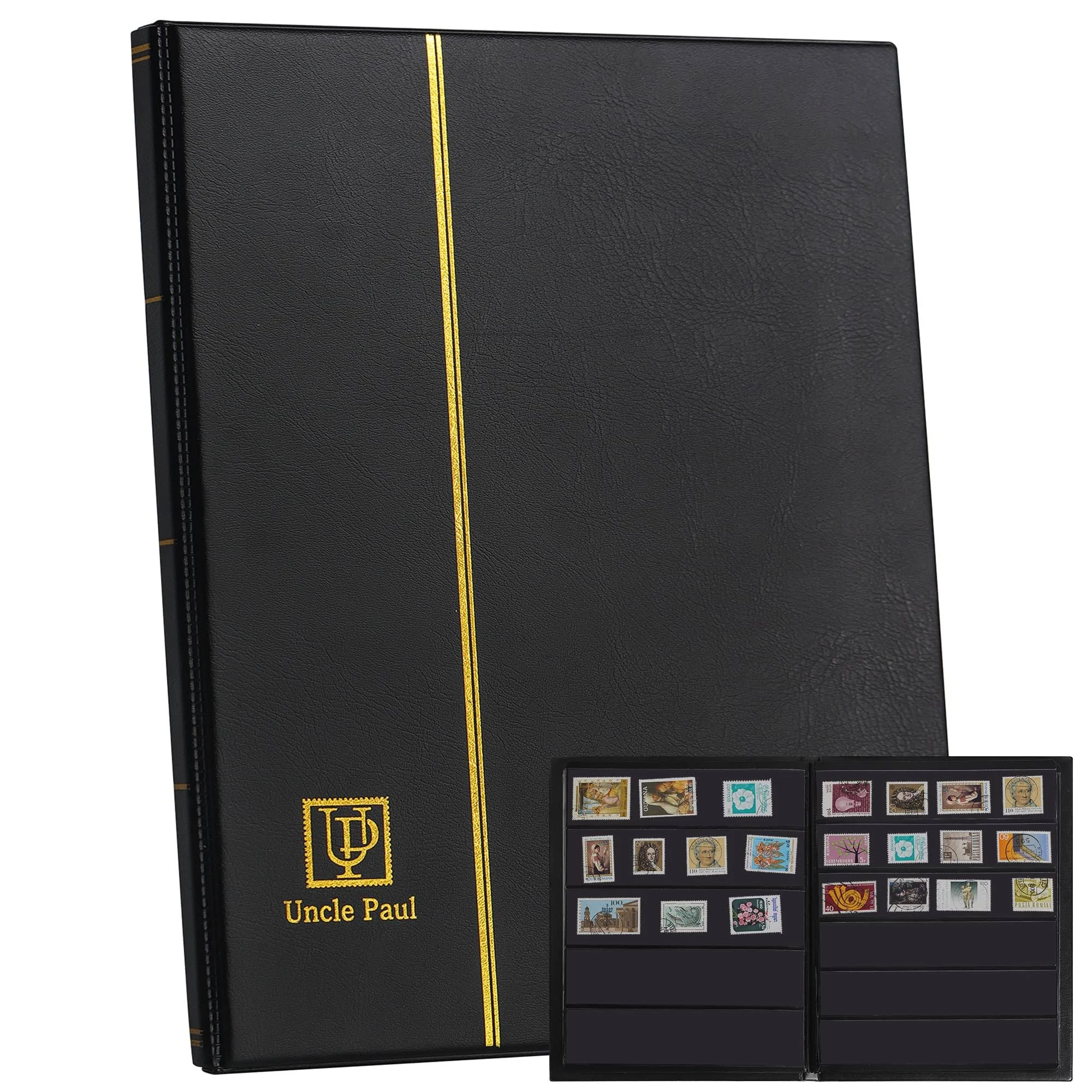 120 Pockets Stamp Album - Mixed Sizes Double-side Pages Artificial Leather Po...