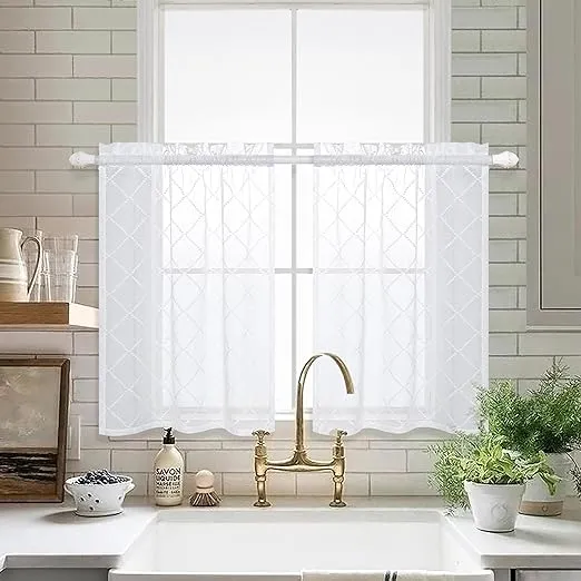 2 Panels Semi Sheer Curtains, Size: 30*36, White