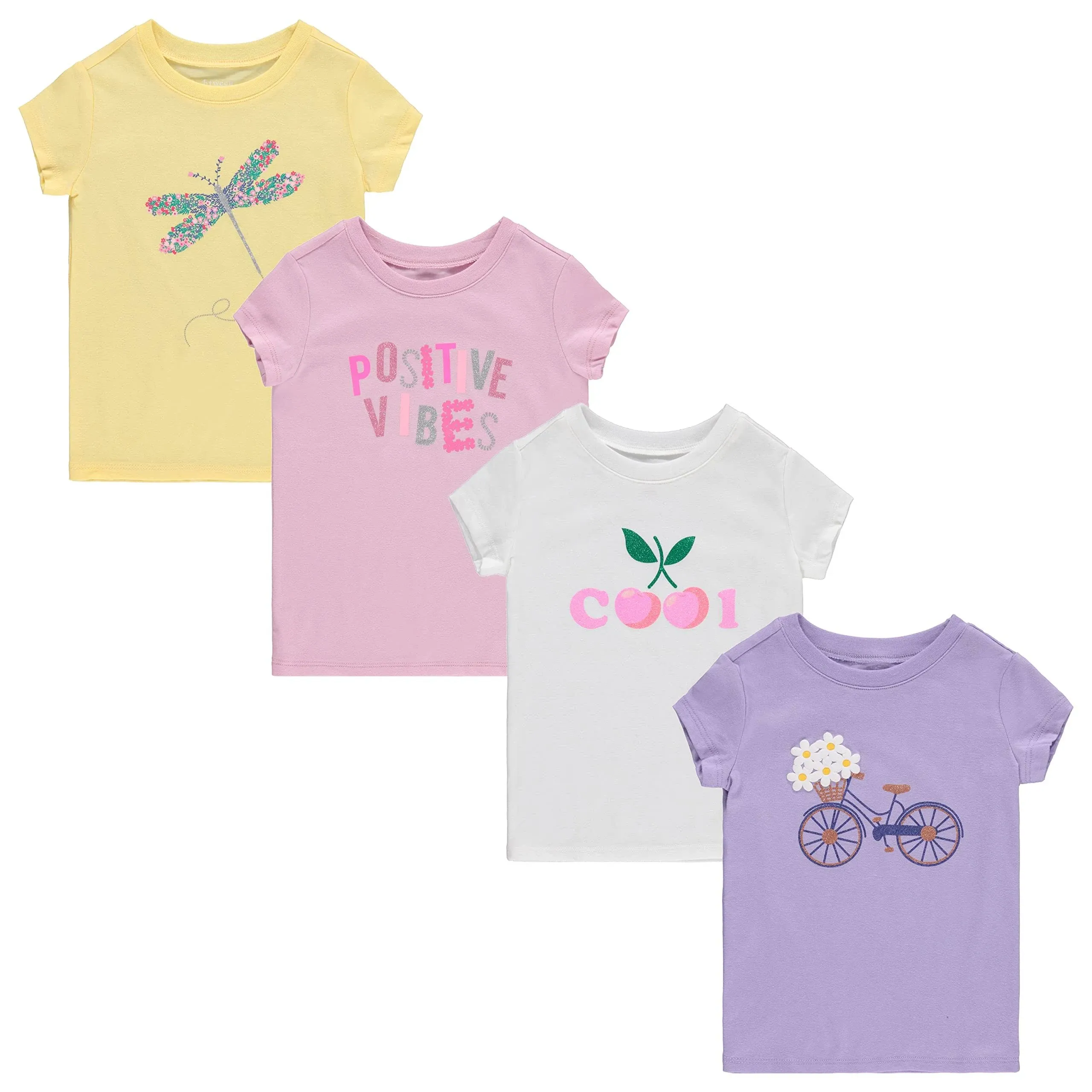 BTween Girls 4-Piece Tops | Fashionable Short Sleeve T-Shirt | Casual Daily Shirt for Kids - Assorted Colors