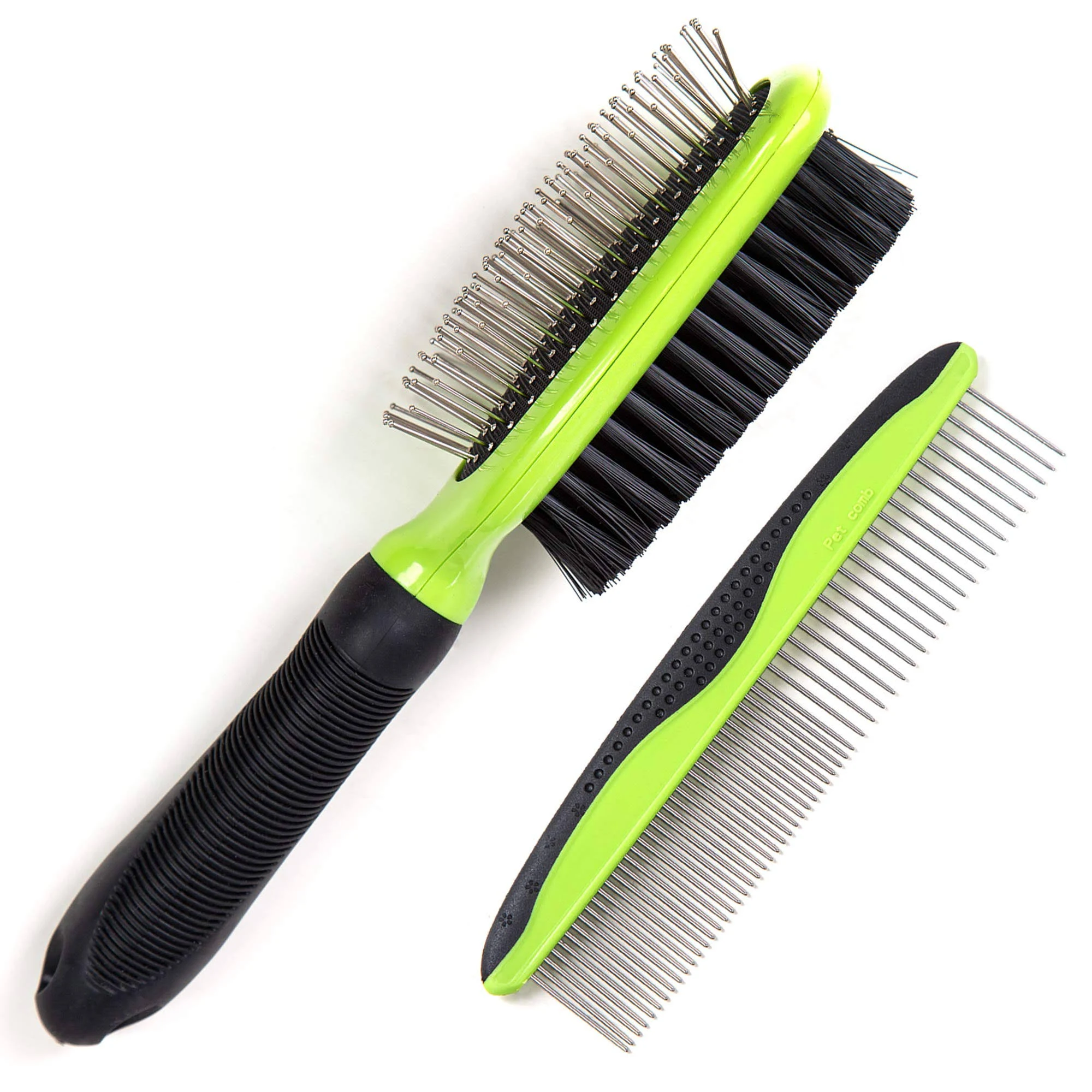 Dog & Cat Brush & Comb Pet Grooming Set - Double Side (Small) - Ultimate Deshedding Tool - Lice and Flea Removing - Perfect Groomer's Tools - Strong Grip and Soft Bristles