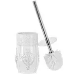 Creative Scents Vintage White White Toilet Brush Set - Toilet Bowl Brush and Holder - Good Grip Toilet Bowl Cleaner Brush and Holder, Decorative Compact Toilet Bowl Scrubber