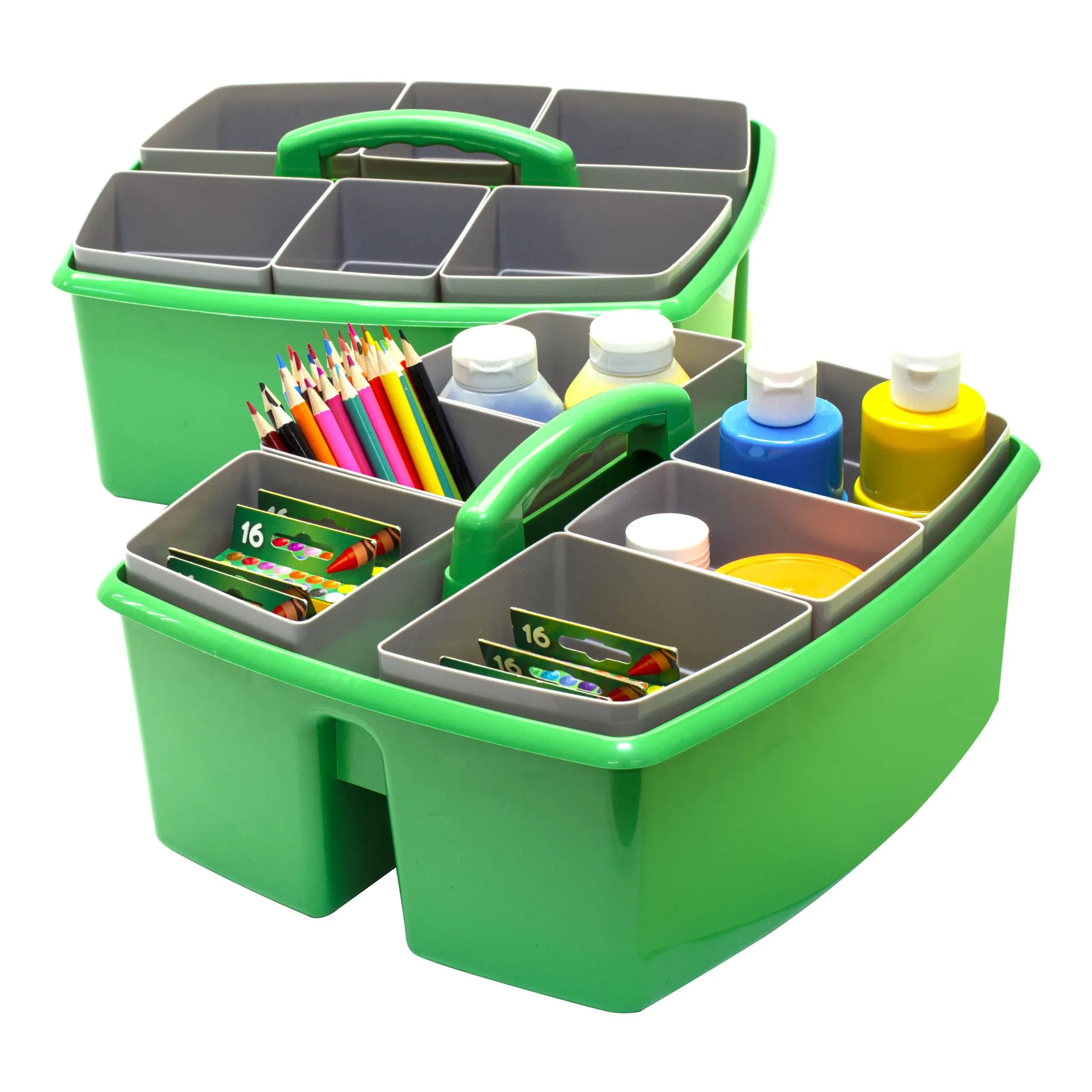 Storex Large Classroom Caddy with Cups, 13 x 11 x 6.575 Inches, Green, Case of 2 (00983U02C)