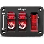 Nilight 3 Gang Toggle Switch 12V Rocker Switch Panel with LED Light and Flip Cover Heavy-Duty On/Off Switch Plate 3 Pin SPST,Red