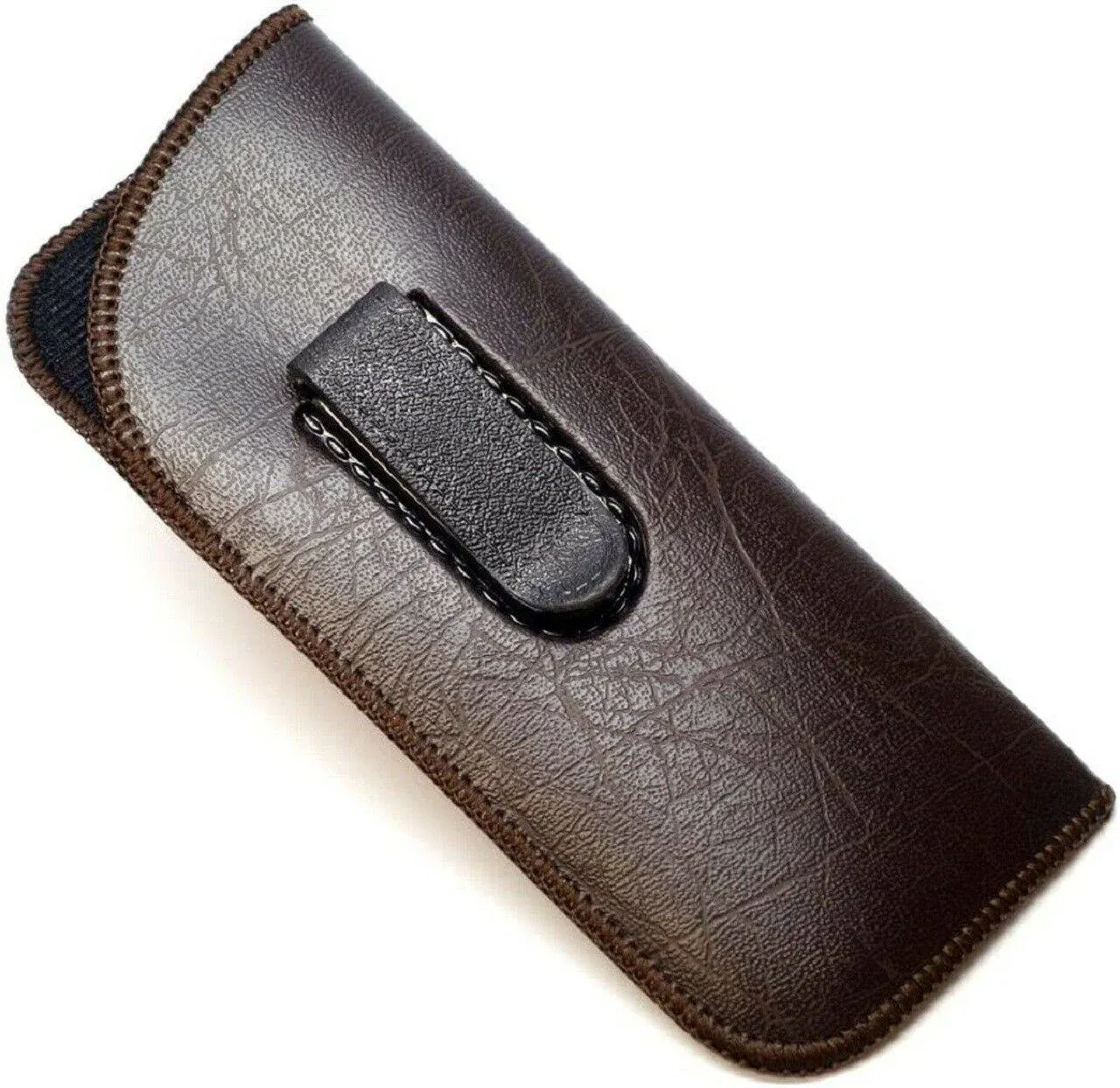 Half Clip Felt Lined Soft Eyeglass Case 1 Black and 1 Brown 2 Pack Synth.Leather