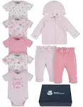 Gerber Baby 8-Piece Clothing Gift Set (5pk Bodysuits 2pk Pants & 1pk Hooded Cardigan), Pink, 0-3 Months