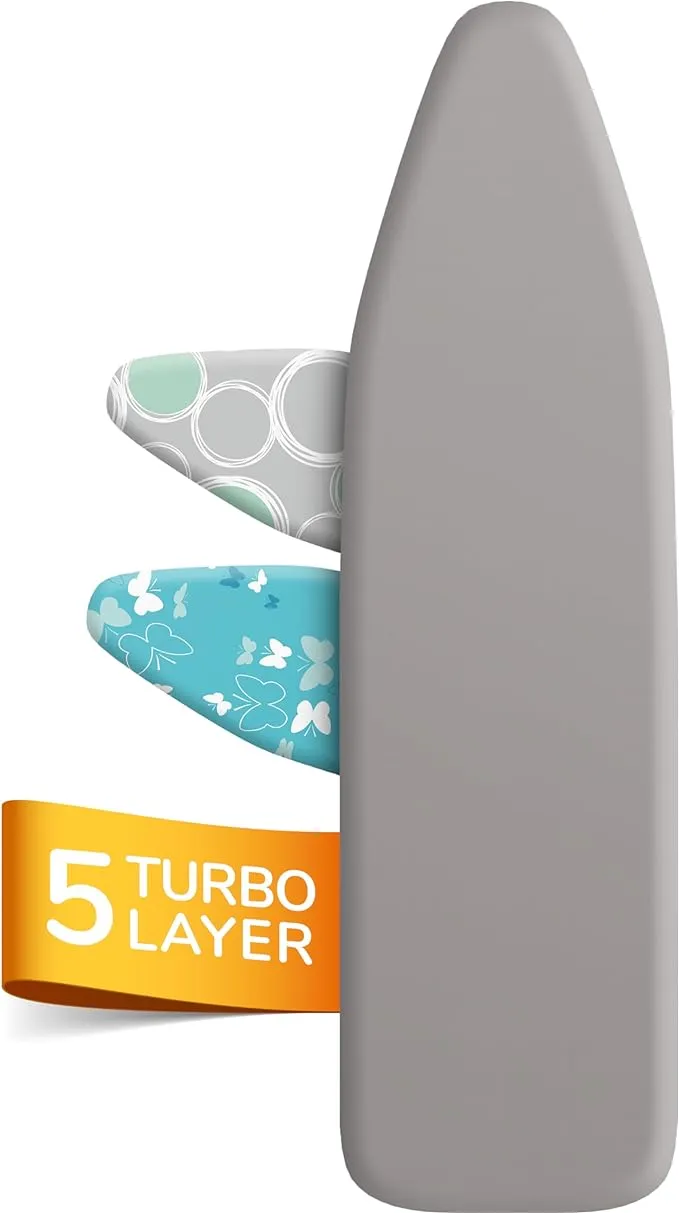 smart&gentle Super Thick 5 Layer Turbo Ironing Board Cover with padding - 50% Faster High Speed Steam Reflection - designed in Germany - 100% Cotton Top - Love&Liberty-Line 15x54