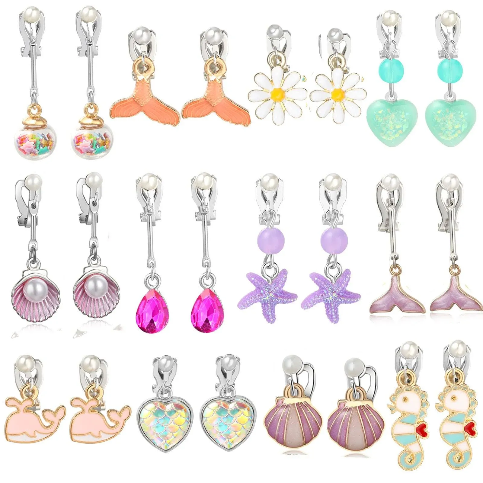 Pinksheep Little Girls Mermaid Shell Earrings (12 Pairs)