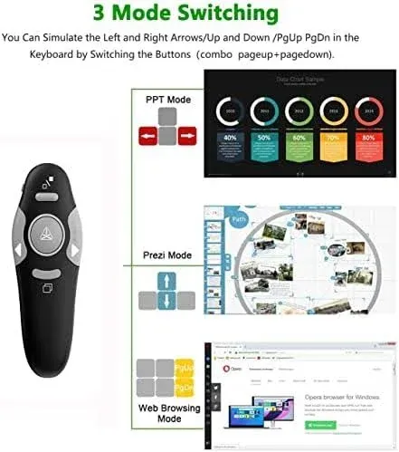 QUI Presentation Clicker Wireless Presenter Remote Clicker for PowerPoint Presentation Remote, PPT PowerPoint Clicker Slide Clickers for Mac/Windows/Linux, Computer/Laptop, Google Slide/PPT/Keynote