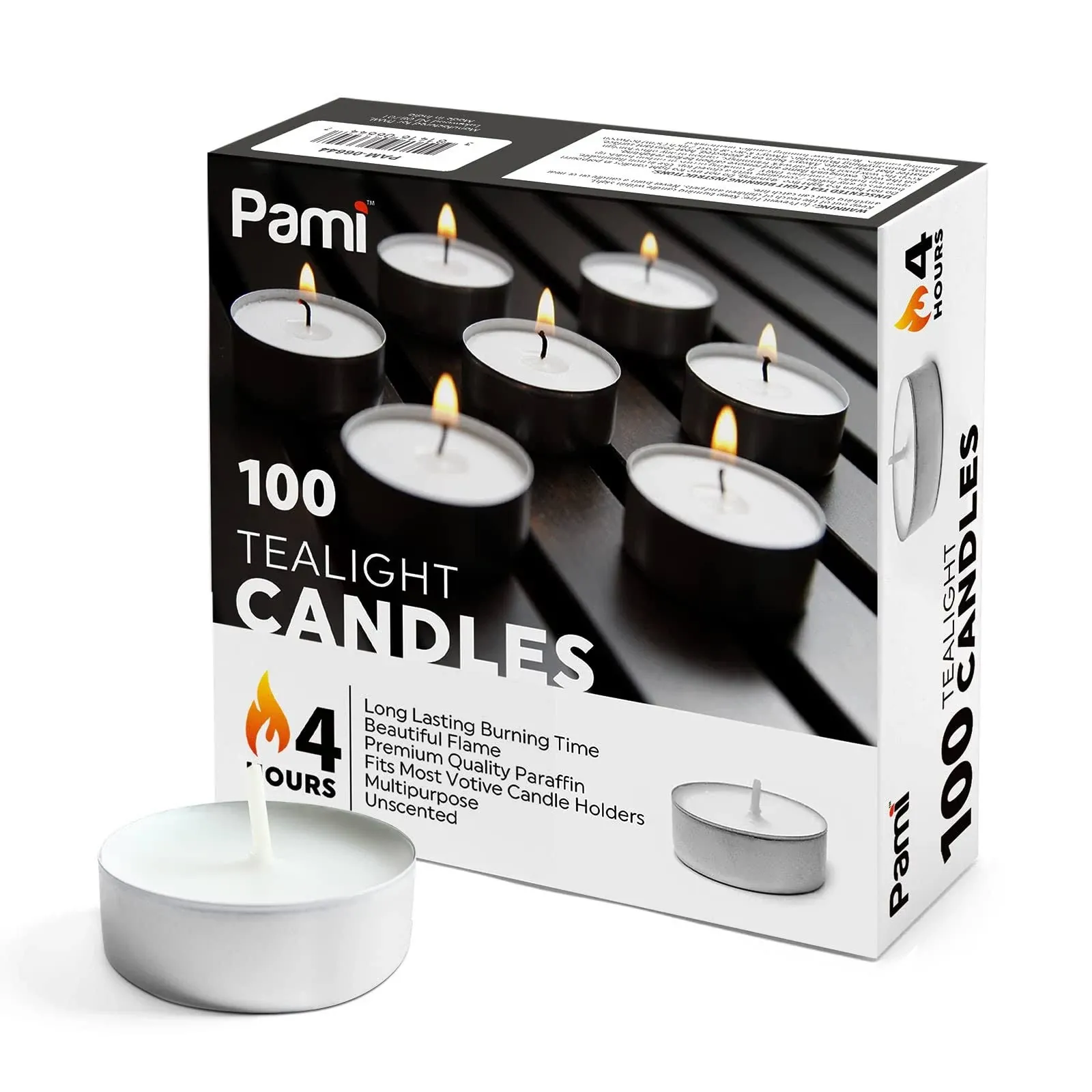 PAMI Premium Long-Lasting with 4 Hours Burning Time Tealight Candles [100-Pack] - Unscented Tea Candles- Paraffin Tealights with Beautiful Flame- Round Candles Perfect for Votive Candle Holders