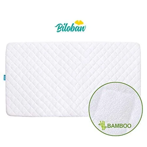 Waterproof Crib Mattress Protector Pad Cover, Crib Mattress Protector Sheets Fitted, Viscose Made from Bamboo Terry Surface, Ultra Soft and Skin-Friendly, Washer & Dryer Friendly, White