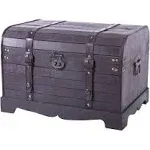 Antique Style Black Wooden Steamer Trunk, Coffee Table