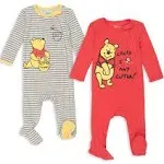 Disney Winnie The Pooh Newborn Baby Boys 2 Pack Sleep N' Play Coveralls White/Red Newborn