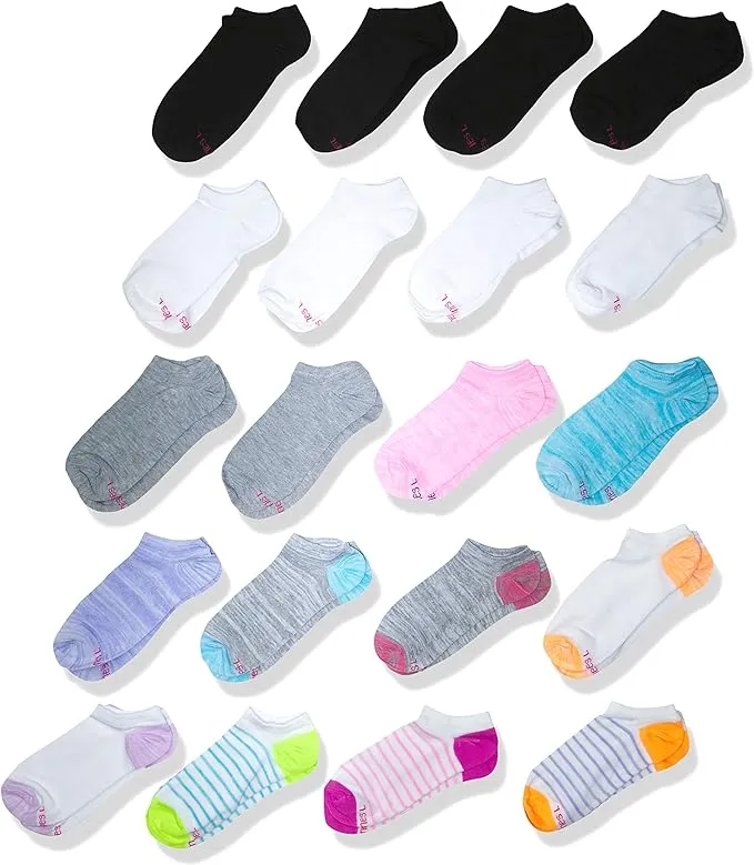 Hanes Girls' No Show Socks Super Value 20-Pair Packs