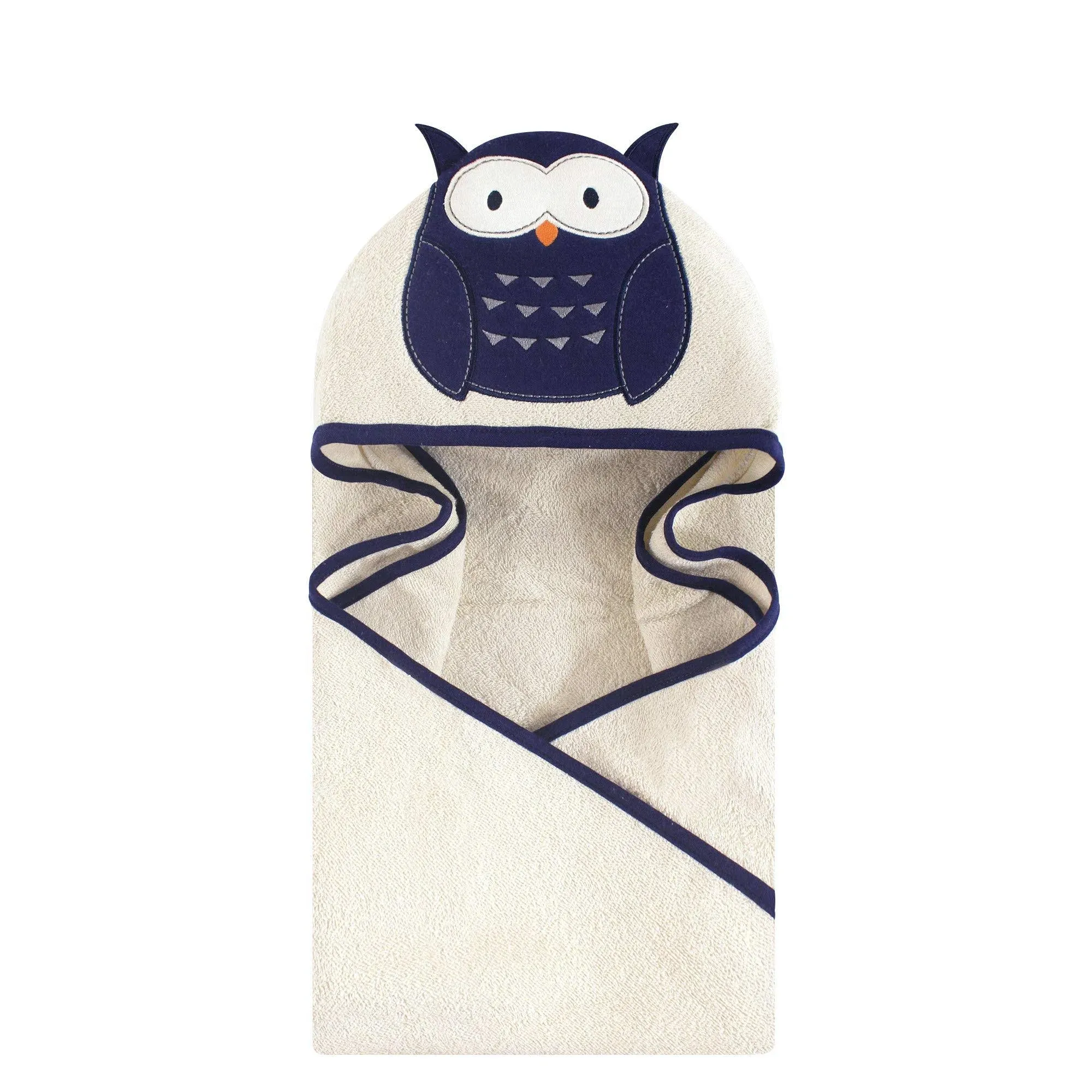 Hudson Baby Animal Face Hooded Towel, Navy Owl, One Size