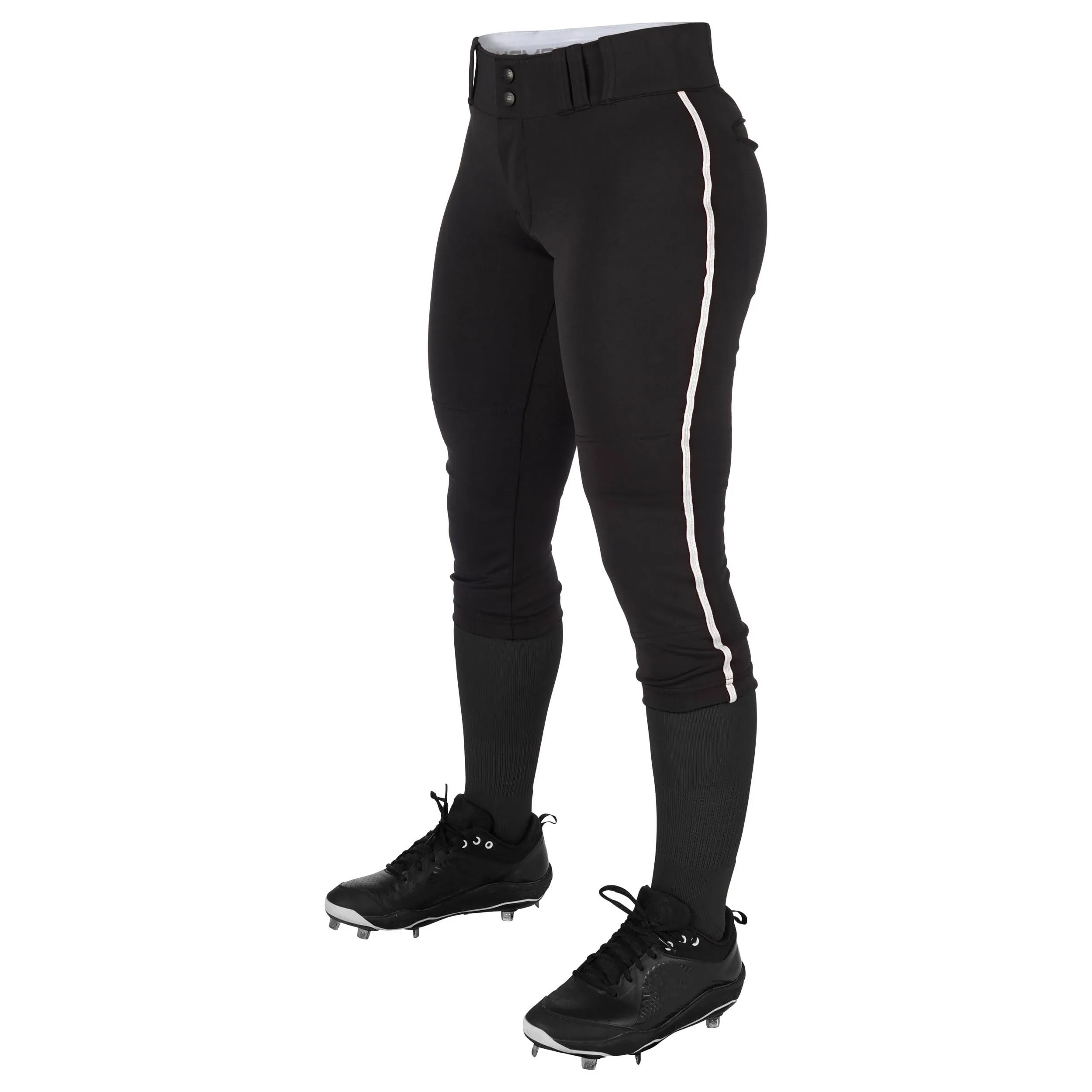 Champro Tournament Women's Low Rise Softball Pant with Braid, Black/White Pipe / S