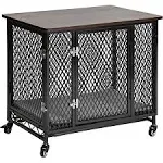 Aivituvin Dog Crate Furniture, Side End Table with Tray, Cushion & Casters, Black, M