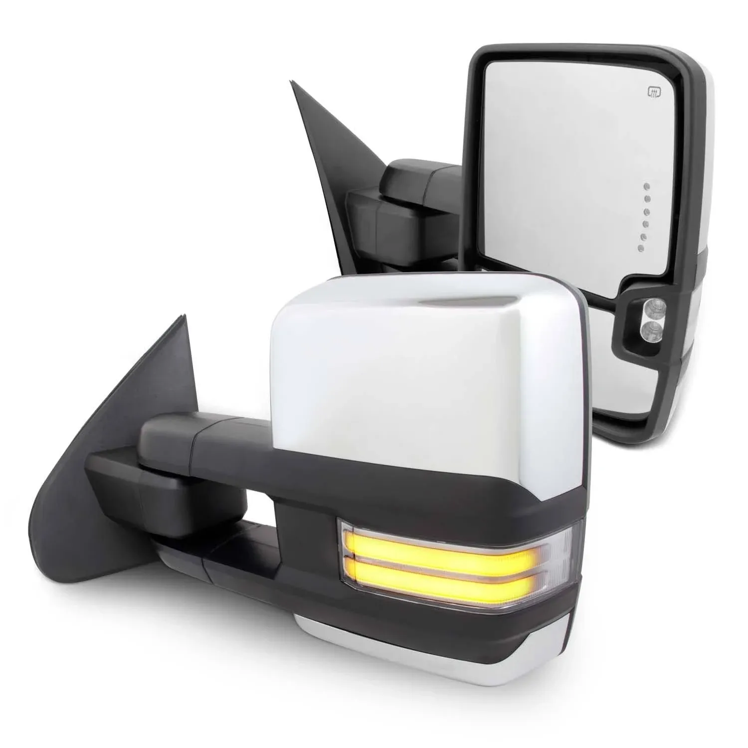 AKKON - For 14-18 Silverado Sierra Pair of Powered + Heated Glass + Sequential Turn Signal Side Chrome Towing Mirrors