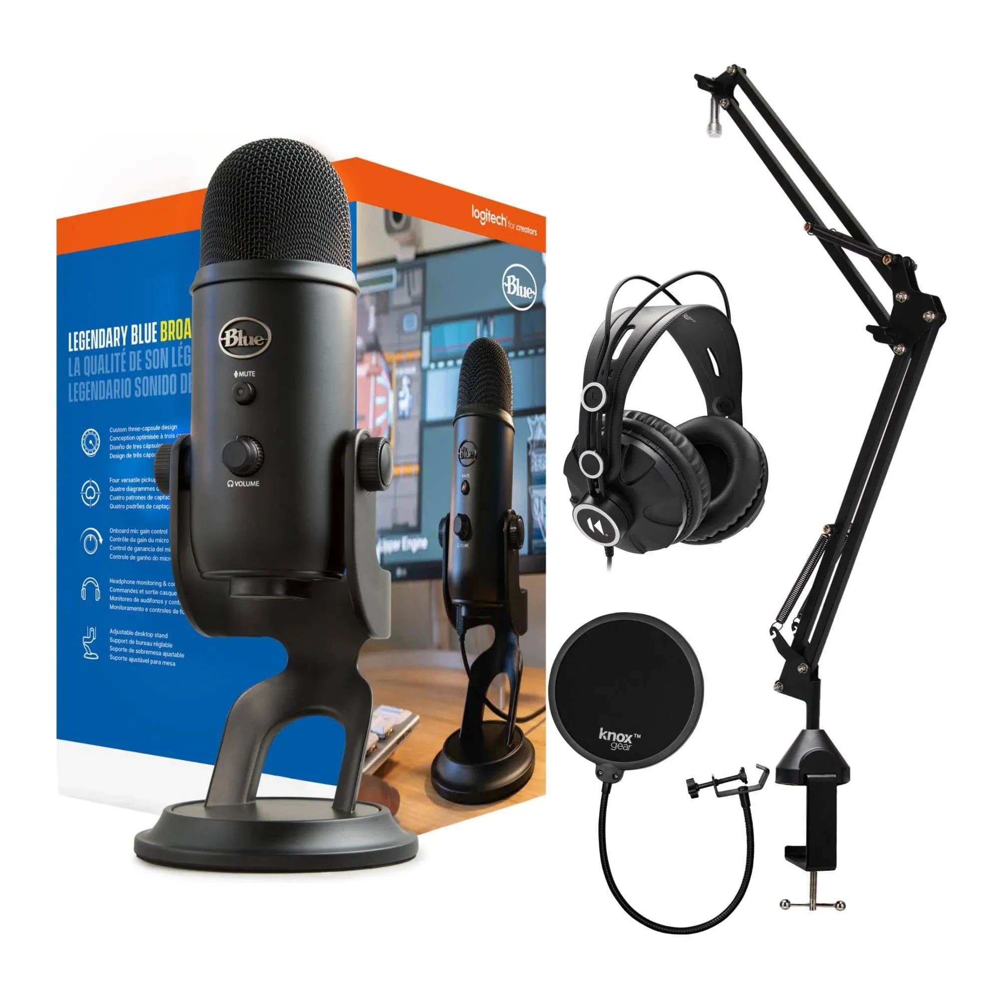 Blue Microphones Yeti USB Microphone with Stand Headphones and Pop Filter