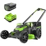 Greenworks - 80V 25" Cordless Battery Dual Blade Self-Propelled Mower with 4.0Ah Battery & Rapid Charger - Green